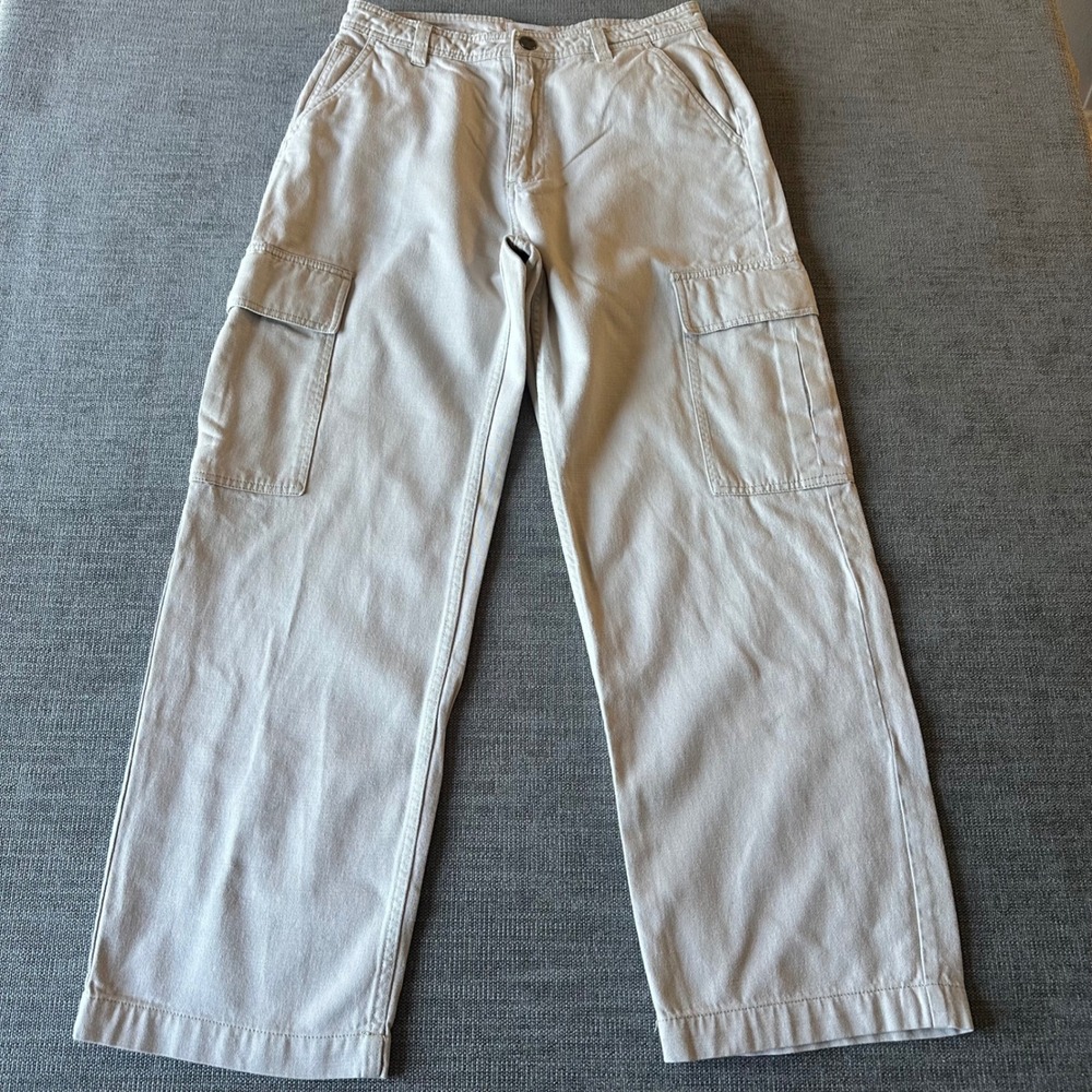 Cotton On Cargo Pants Women 6 Beige‎ Wide Leg Twill Utility High Rise
